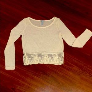 Sheer Knitted Crop Top with Lace Bottom